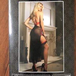 NWT Asian-inspired Sheer Lingerie long dress, Garter and Panty set